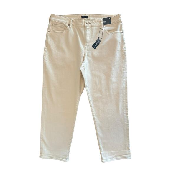 NWT Express Boyfriend Mid Rise Cream White Denim Jeans Pants Women’s Size 16 NEW - Picture 1 of 16